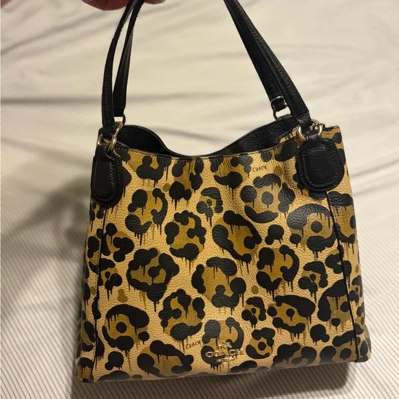 Coach Leopard Print Shoulder Bag - Black and Tan - Picture 2 of 6